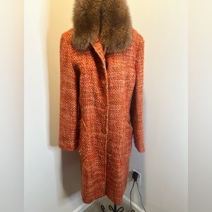 Nicole Miller Tweed Coat with Fox Collar